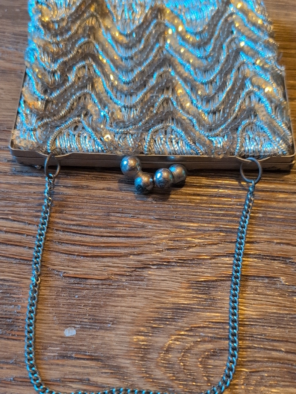 Vintage Silver + Gold Evening Bag with Chain Handle - Picture 2 of 5